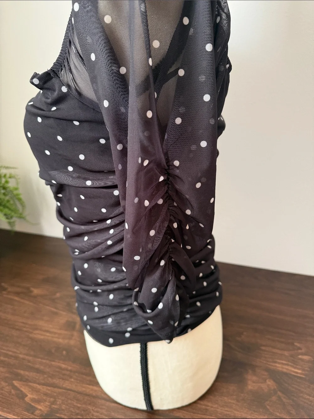 Anthropologie Black Polka Dot Square-Neck Blouse
